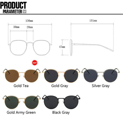 Unisex Metal Frame Shades Round Sun Glasses