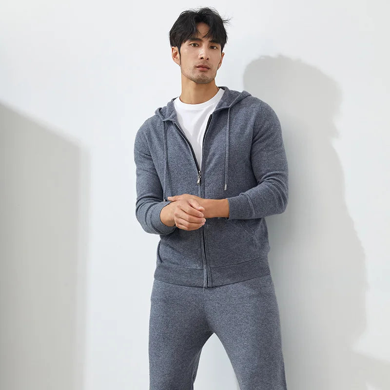 Sweats à capuche zippés pour hommes 100% chèvre cachemire