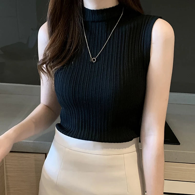 High Collar Sleeveless Summer Women Tops