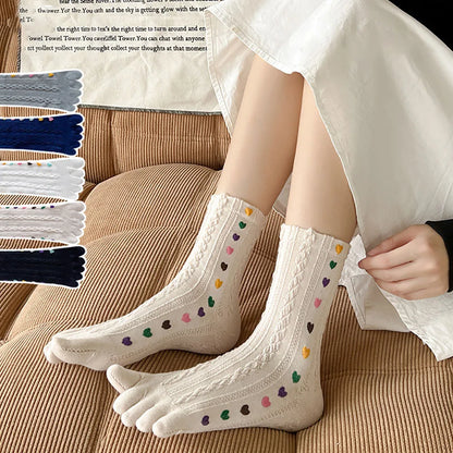 Colorful Five-Finger Heart Braid Socks