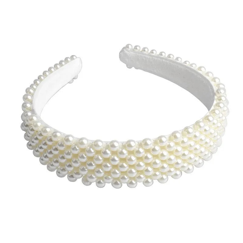 Bandeau à cheveux rond chic fait main pour femme, orné de perles 
