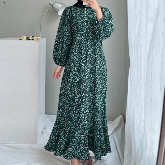 Long Sleeve Printed Muslim Dress