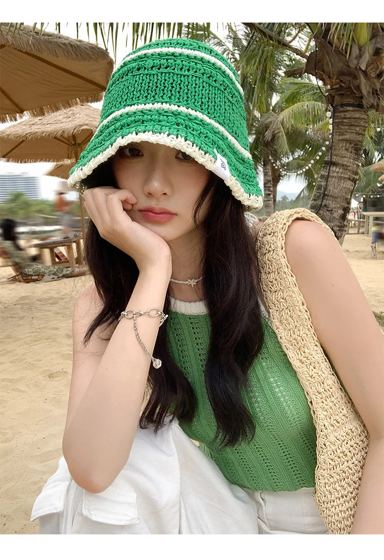Colorful Woven Hollow Bucket Hats