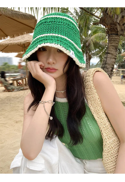Colorful Woven Hollow Bucket Hats