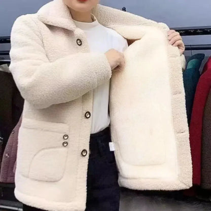 Manteau en polaire d'agneau épais pour femme