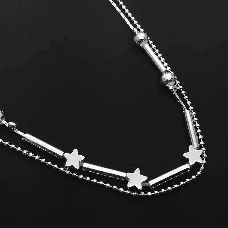 Bracelet de cheville à double étage avec perles et étoiles pour fille