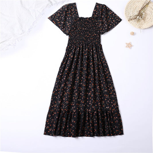 Off-Shoulder Black Chiffon A-Line Dress