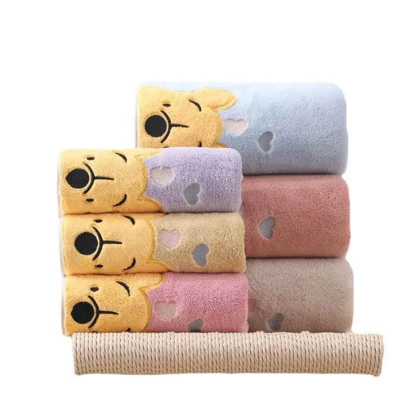 Winnie Bear Coral Velvet Cartoon Bath Towel Set