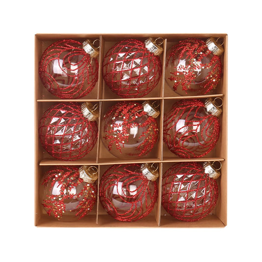 8cm Wine Red & White Christmas Ball Ornaments