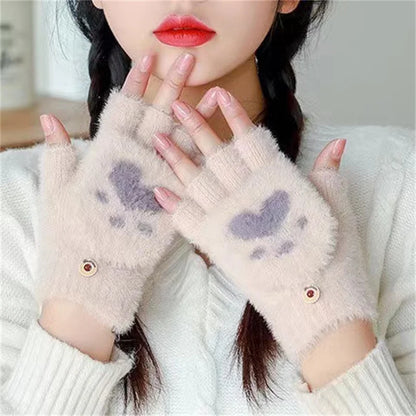 Women’s Warm Fingerless Cat Gloves