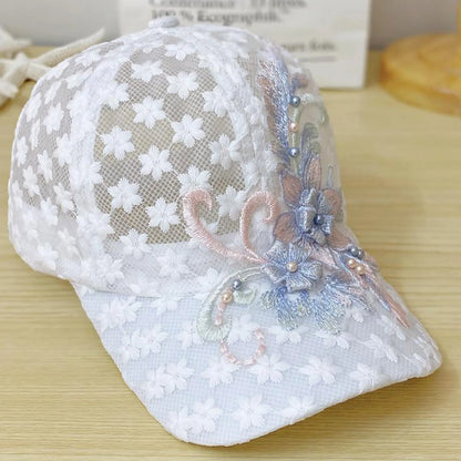 Embroidered Floral Mesh SunScreen Baseball Cap