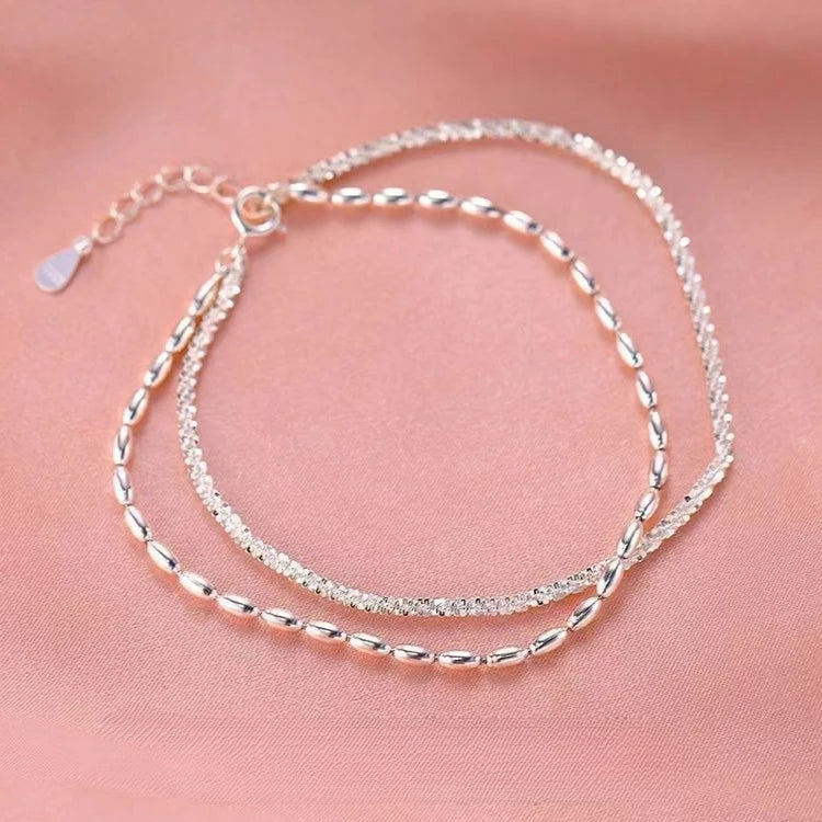 Silver Color Butterfly Zircon Tassel Anklet