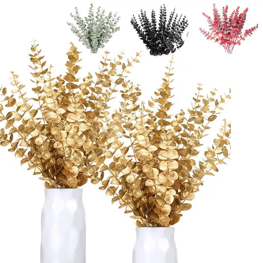 Bouquet de plantes artificielles en feuille d'eucalyptus doré