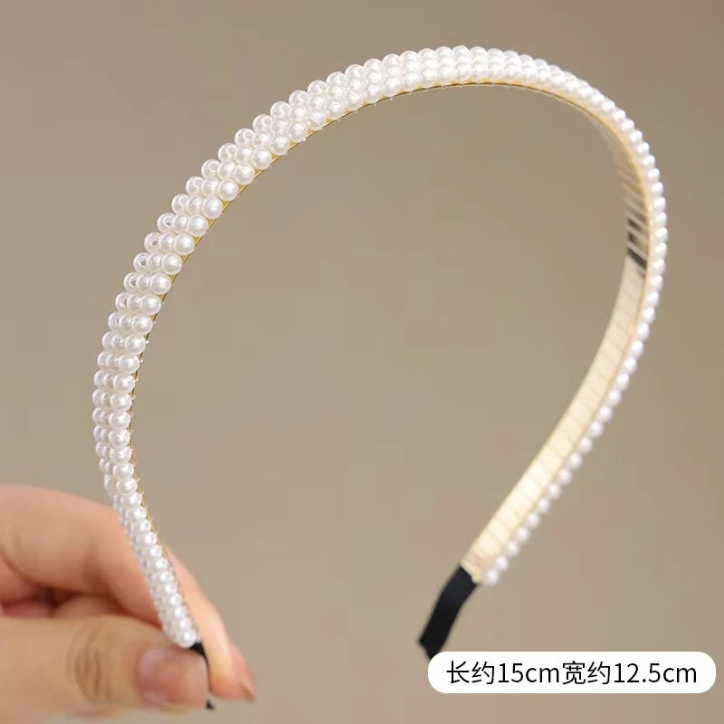 Bandeau à cheveux rond chic fait main pour femme, orné de perles 