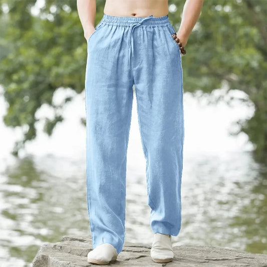 Men's Cotton Linen Wide Led Baggy Trouser Pants