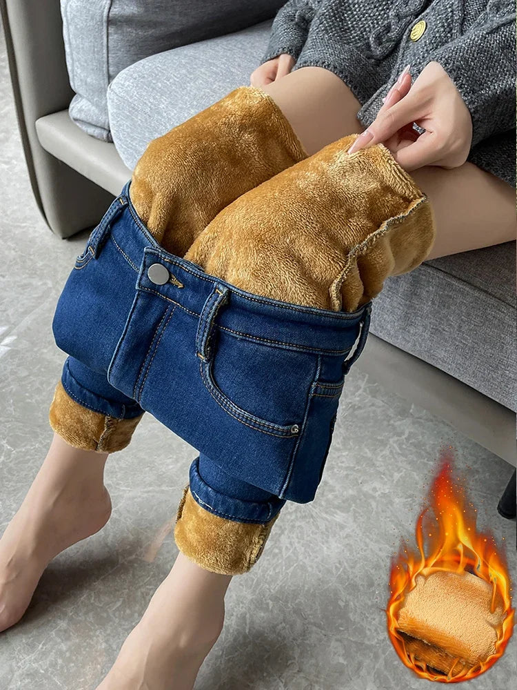 Fleece Velvet Elastic Women's Skinny Jeans