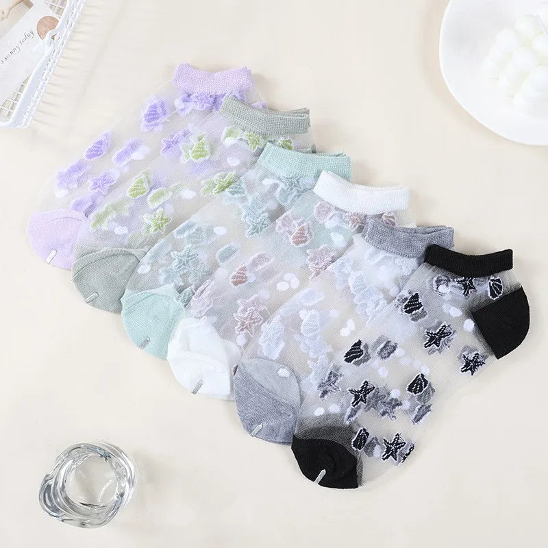 5/6 Pairs Flower Cartoon Cotton Socks