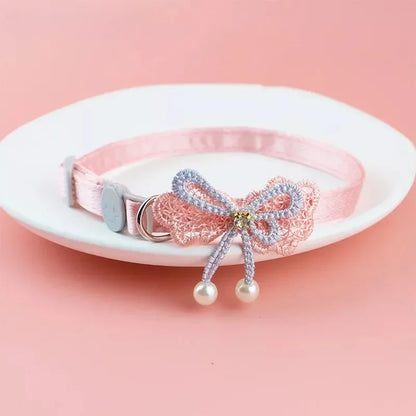 Silk Ribbon Pearl Dog Collar With Pendant