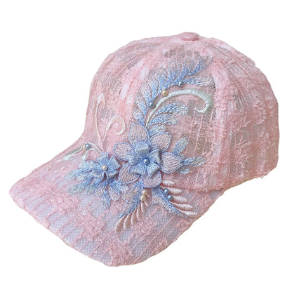 Embroidered Floral Mesh SunScreen Baseball Cap