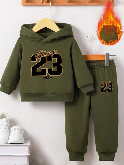 Baby Boys Letter Print Hooded Long Sleeve Outfits Suit