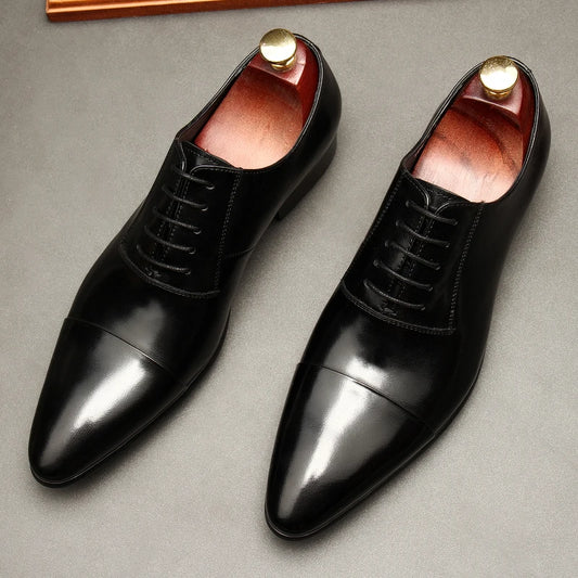 Leather Pointed Toe Oxford Shoes