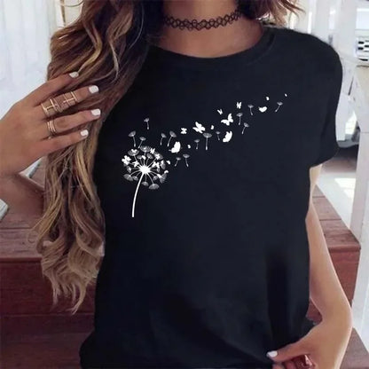 T-shirt décontracté à motif floral pour femmes 