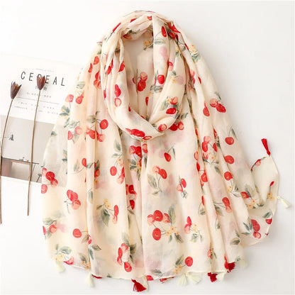 Floral Tassel Viscose Scarf