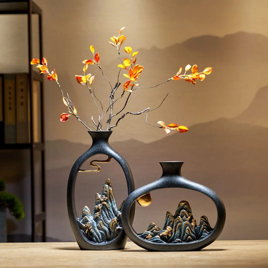 Décoration de vase de paysage de montagne de style chinois