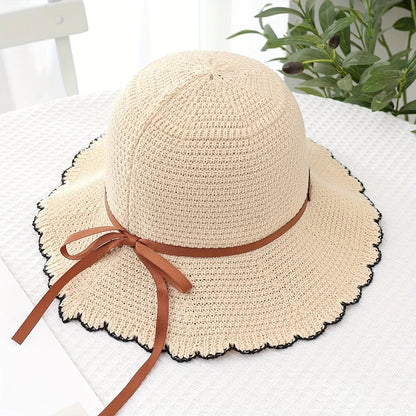 Decorative Bow Straw Hat For Women