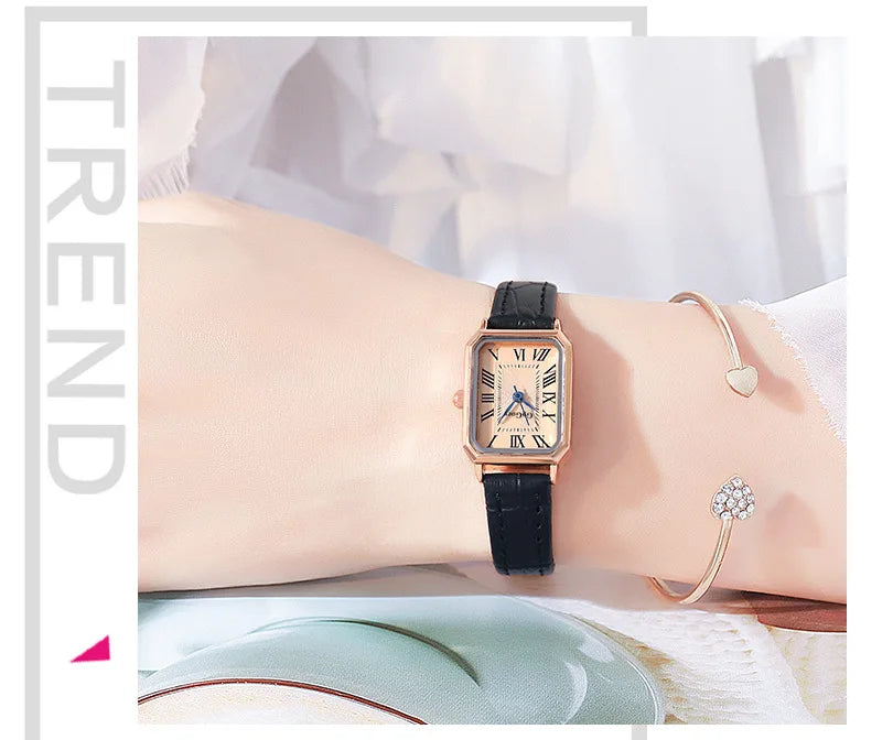 Women's Retro Digital Dial Square Leather Strap Watches