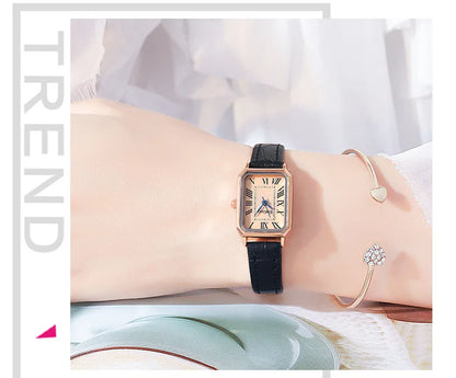 Women's Retro Digital Dial Square Leather Strap Watches