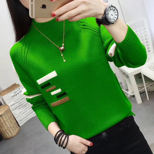 Autumn Half-High Collar Knitted Loose Pullover Sweater