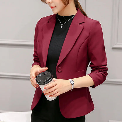 Women's Red Long Sleeve Slim Office Blazer