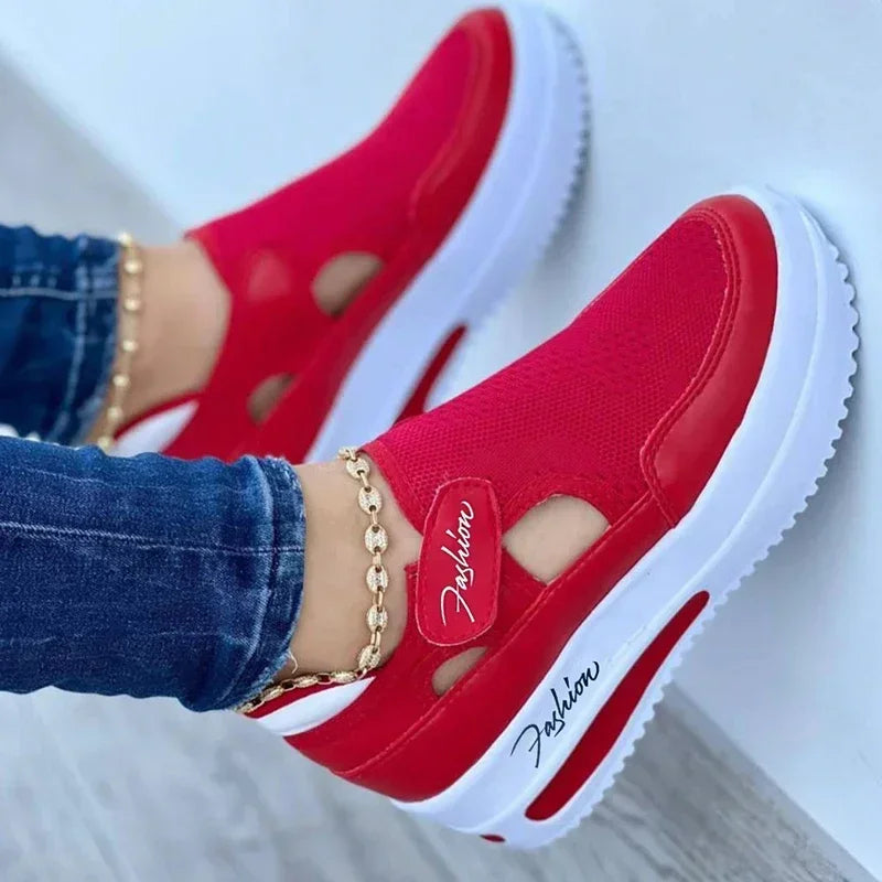 Women's Red & Blue Designer Canvas Sneakers