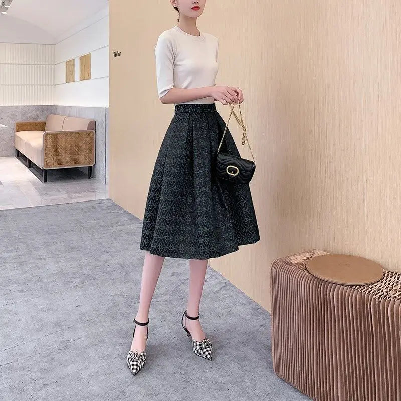 Korean High-Waist Jacquard Skirt