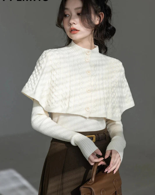 Pull-over en tricot épais à col montant rétro 2 pièces