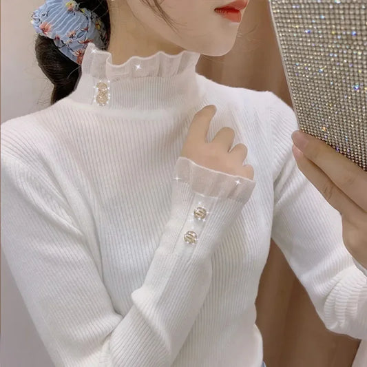 Pull d'hiver à manches longues et col roulé pour femme, coupe ample, épais et chaud