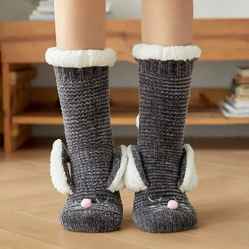 Plüsch-Wintersocken mit 3D-Hasenohren