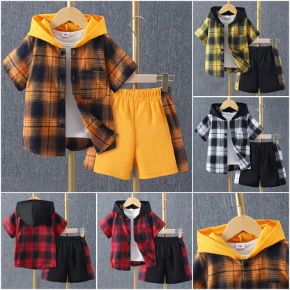 Vêtements pour garçons, chemise à capuche à manches courtes + tenue courte