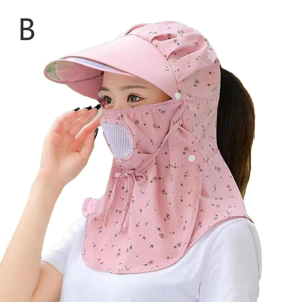 Women Flower Printed UV Protect Face Neck Cover Sun Hat