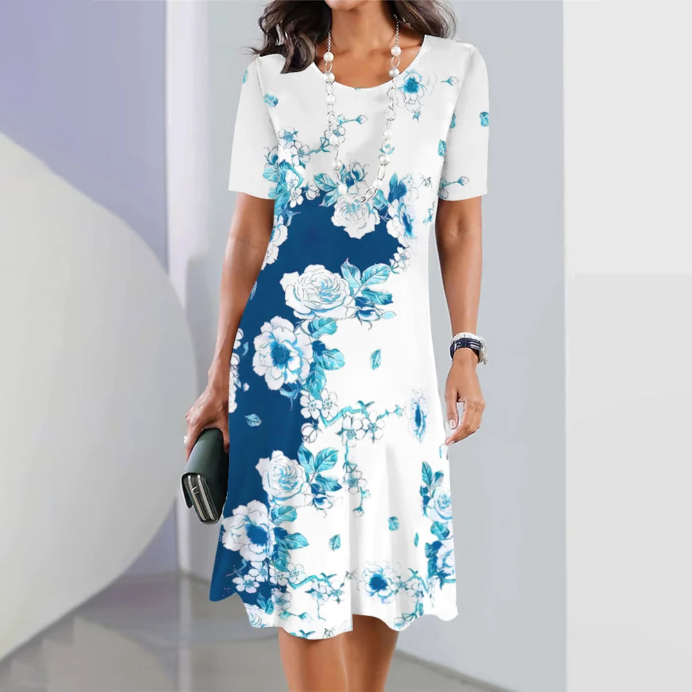 Women's Floral Print Patchwork Midi Dresses