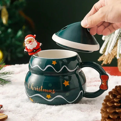 Tasse en céramique de Noël avec couvercle et cuillère