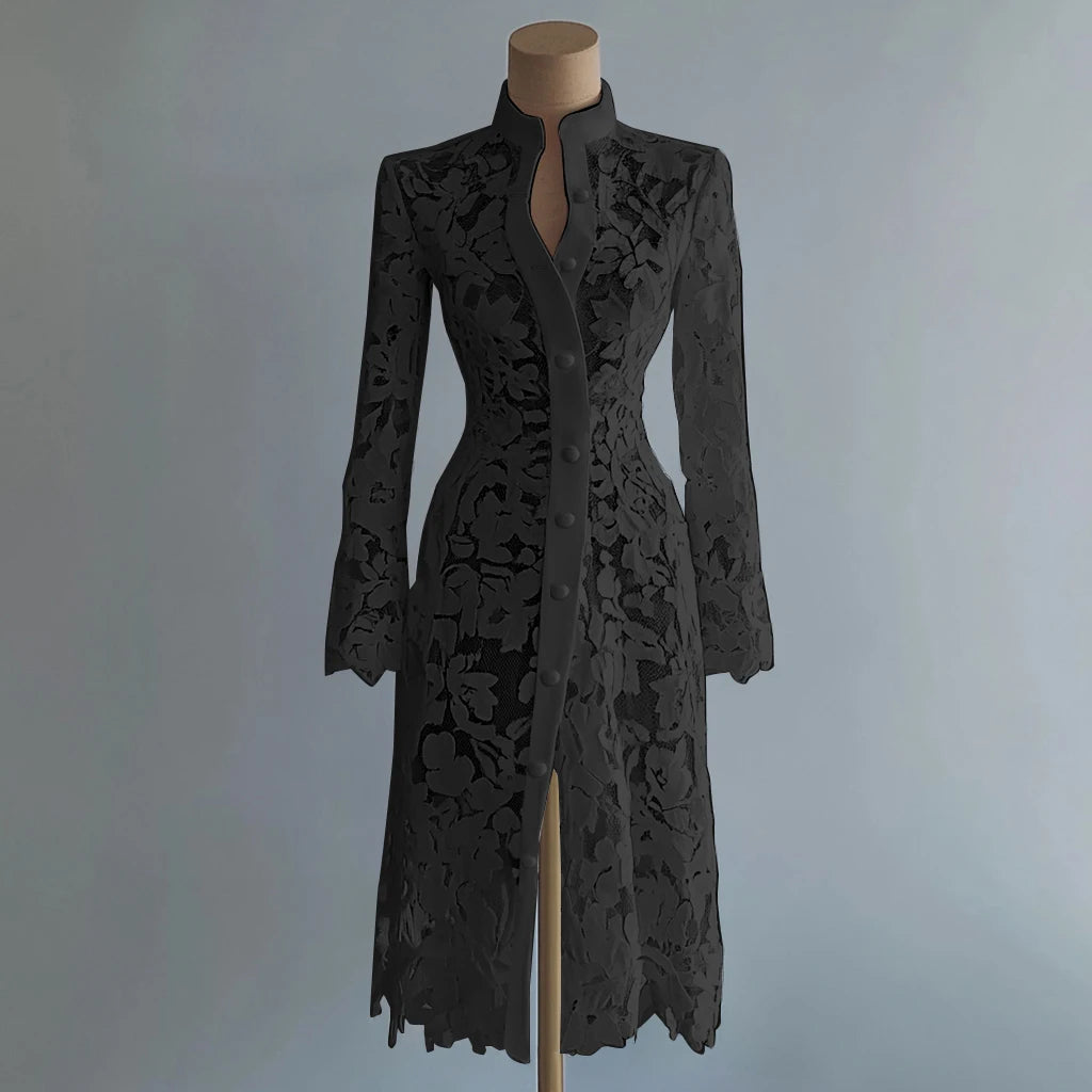 Robe midi brodée de dentelle jaune