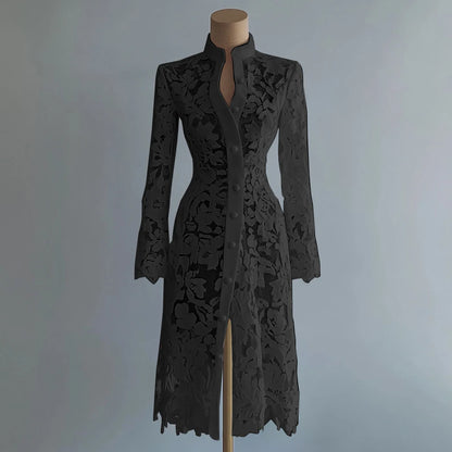 Robe midi brodée de dentelle jaune