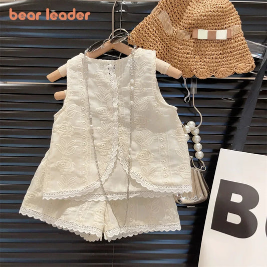 Kid's Sleeveless Round Neck Embroidered Outfits