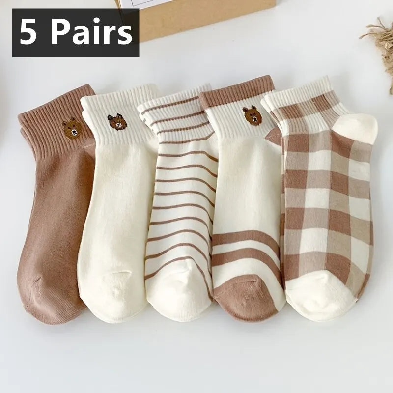 5 Pairs Cute Teddy Bear Ankle Socks