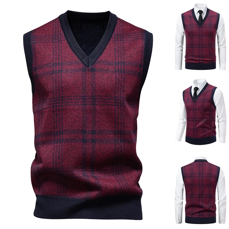 Ärmelloser Pullover mit V-Ausschnitt – Strickweste für Herren 