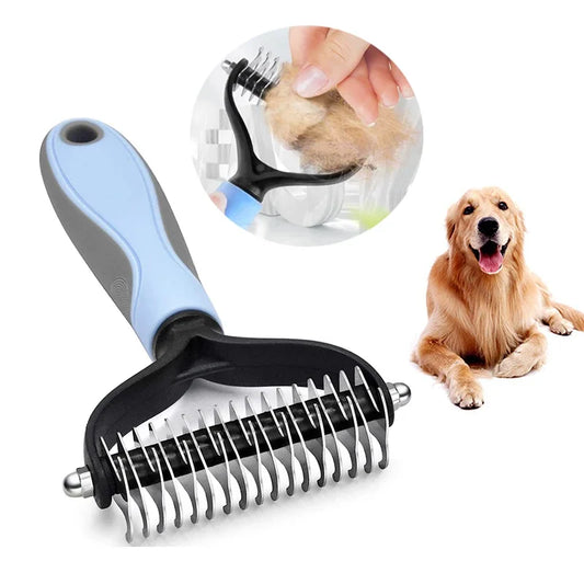 Brosse coupe-noeud double face en fourrure pour animaux de compagnie