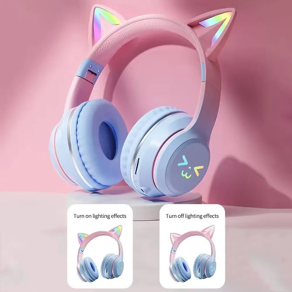 RGB Glow Cat Ear Gaming Headset  for Girls