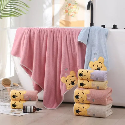 Winnie Bear Coral Velvet Cartoon Bath Towel Set